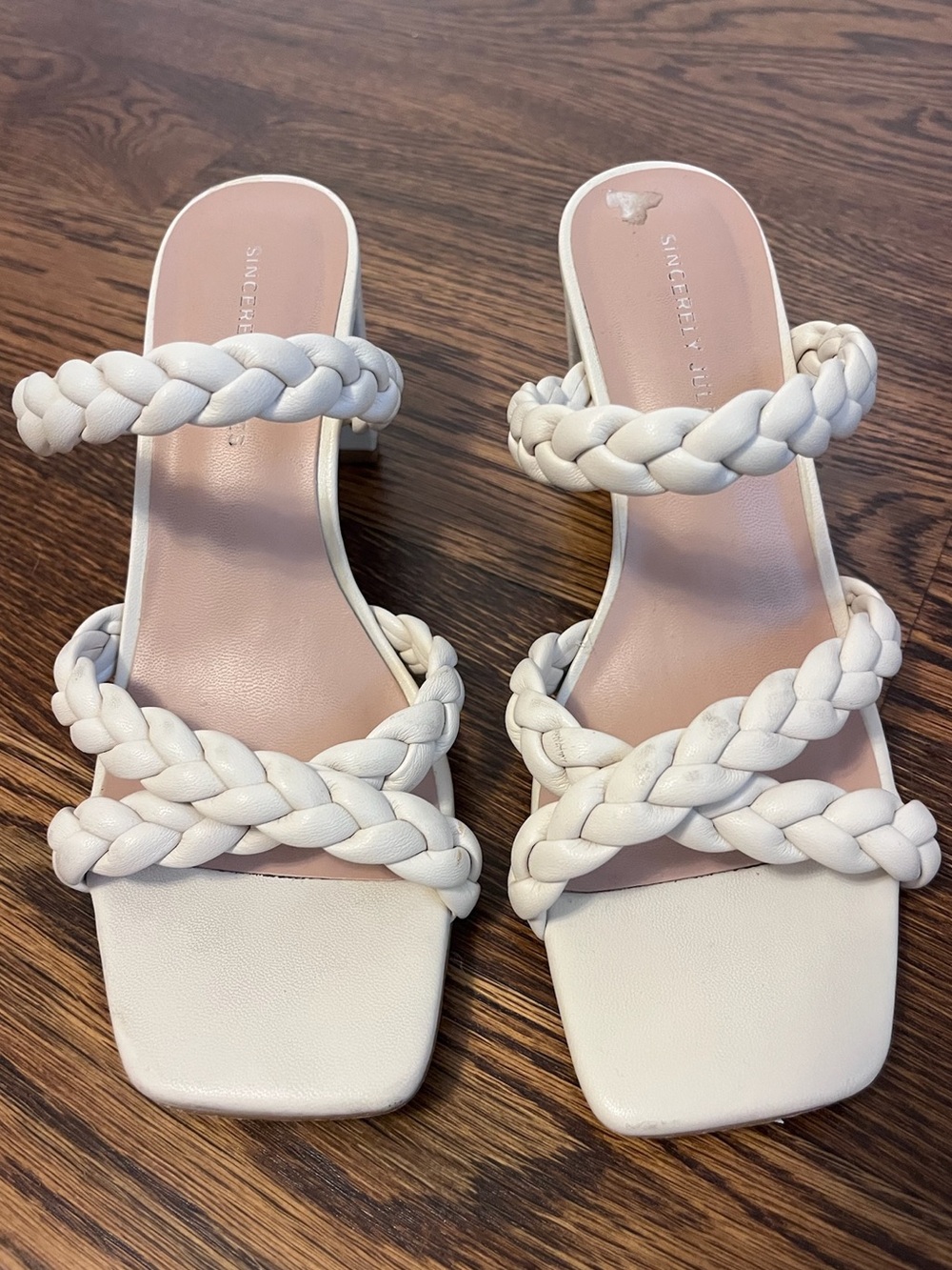 Sincerly Jules White Braided Strap Block Heels
